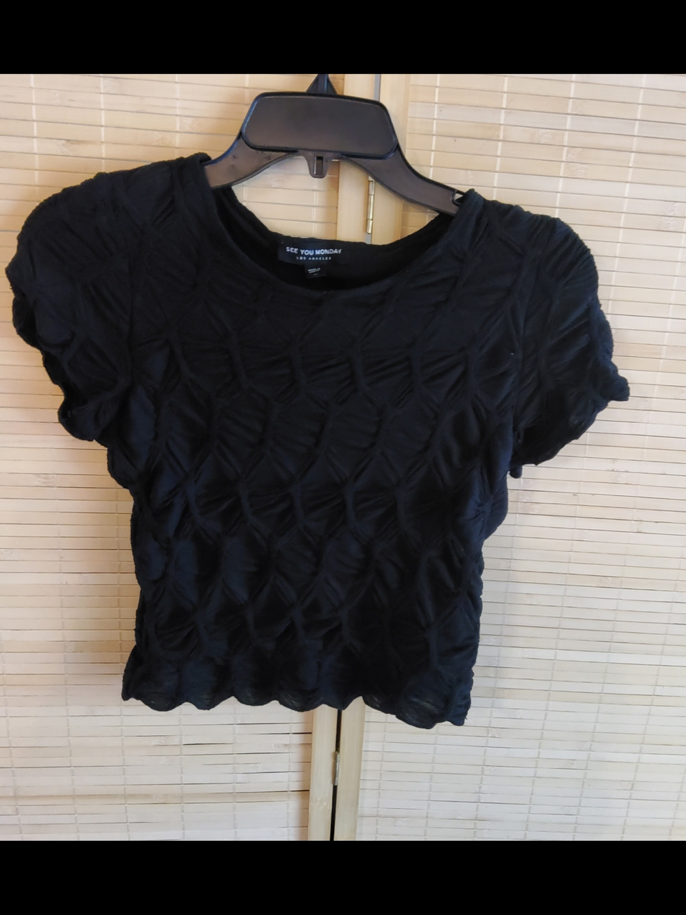 See You Monday Black Textured Crop Top